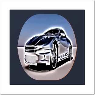 Gray Silver Car Cartoon Posters and Art